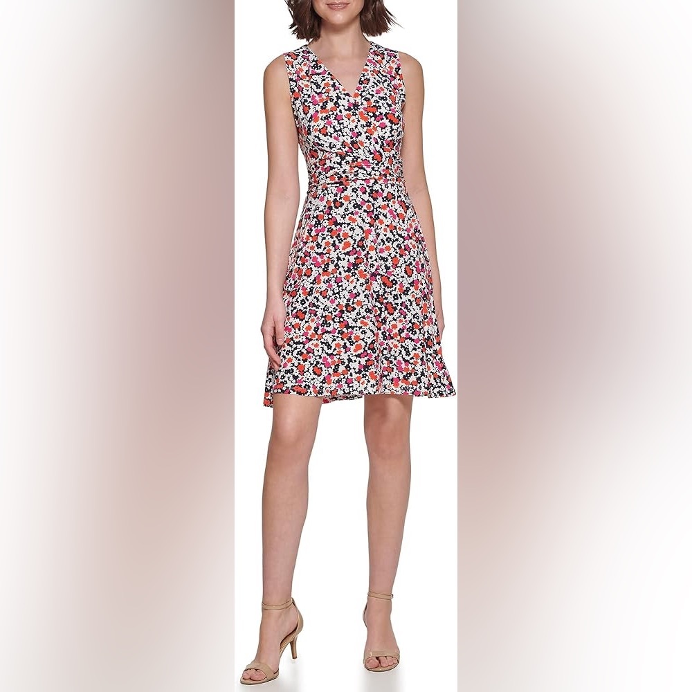 Tommy Hilfiger Floral Midi Dress with Pink & Red Floral Print